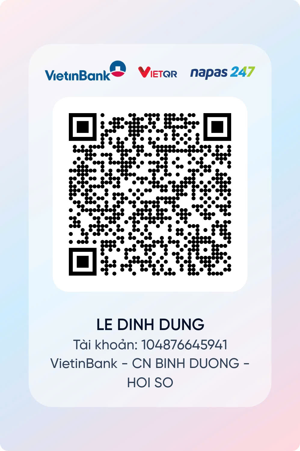 VietinBank VietQR support QR for LE DINH DUNG